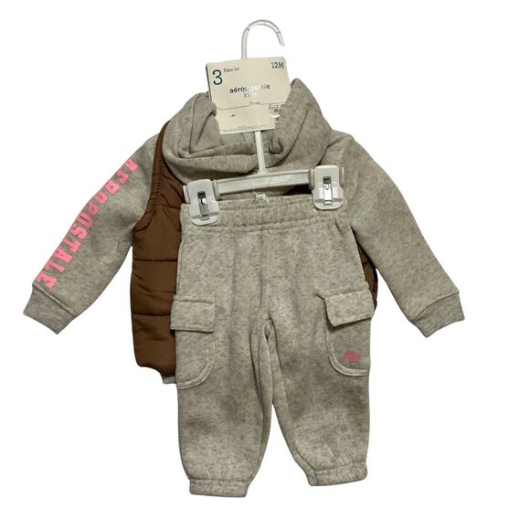 Puffer Vest Hoodie & Jogger Pants Set 12-Months Aeropostale Kids 3-Piece Outfit - Picture 4 of 10